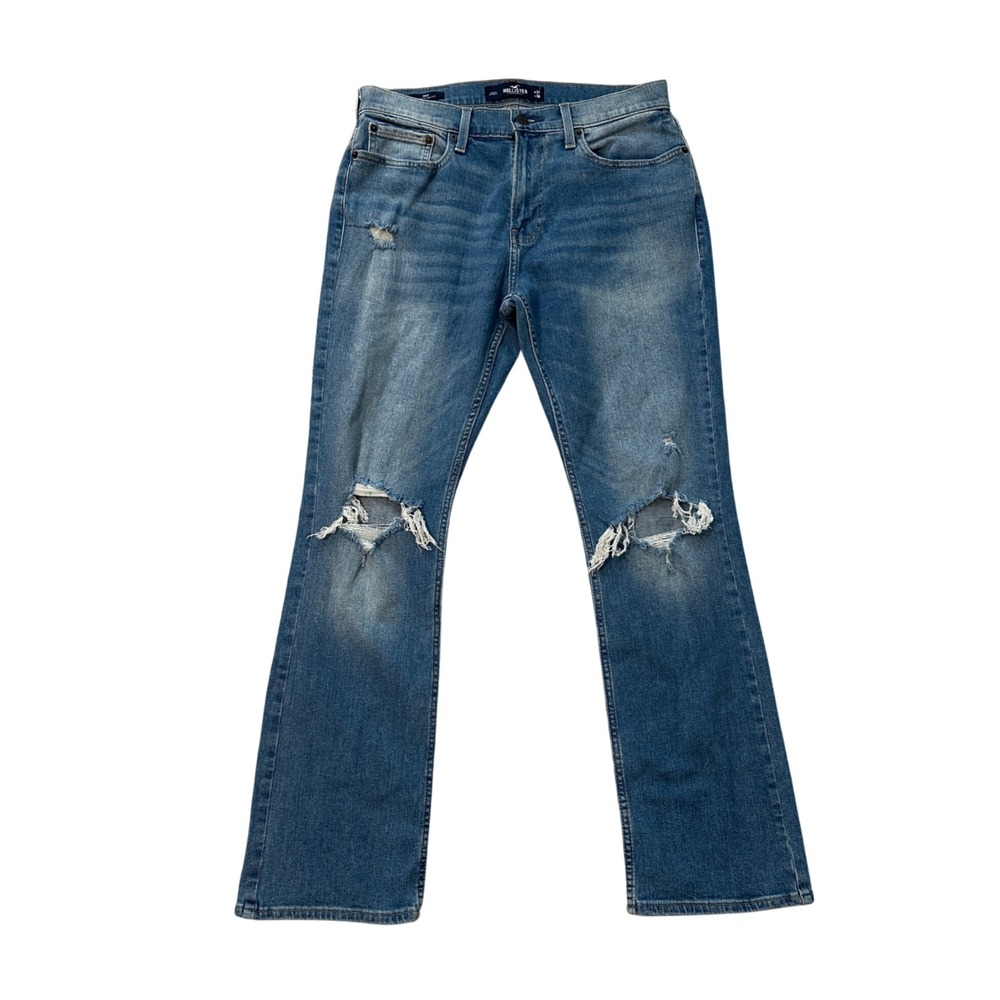 Hollister Epic‎ Flex Bootcut Jeans Men's 31x30 Ripped Distressed Denim Blue